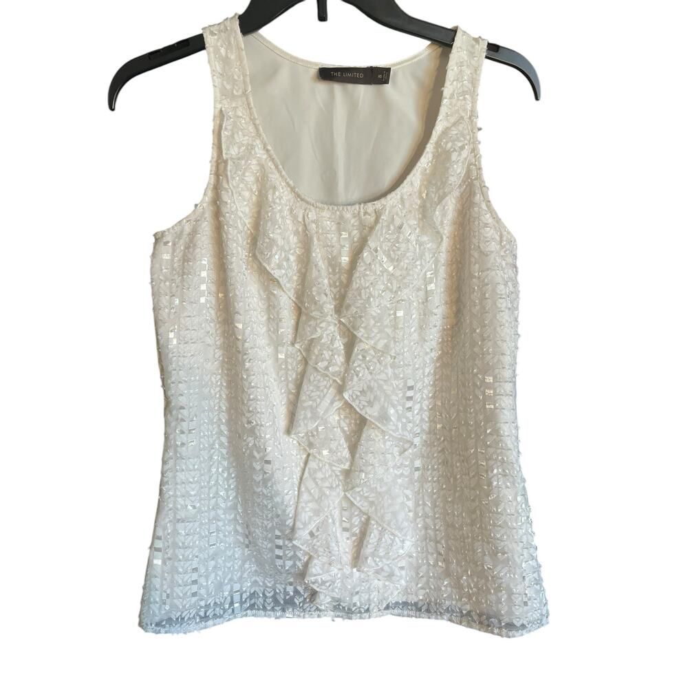 The Limited White Shimmery Ruffled Tank Top Size XS